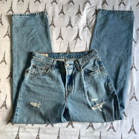 BLUE 501 MID WAIST STRAIGHT LEG RIPPED LEVI’S JEANS - Picture 4 of 8